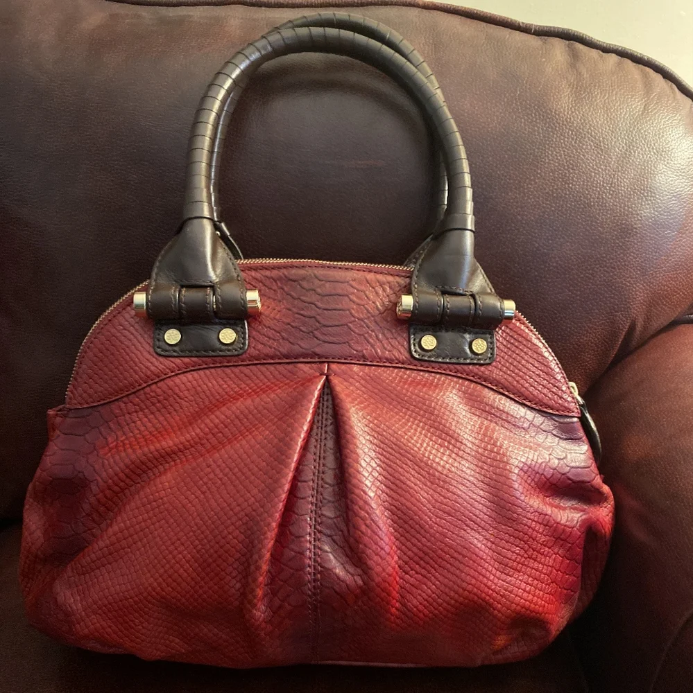 REDUCED!! NWOT Antonio Melani Red Crocodile Embossed Handbag and Wallet Set - Picture 2 of 12